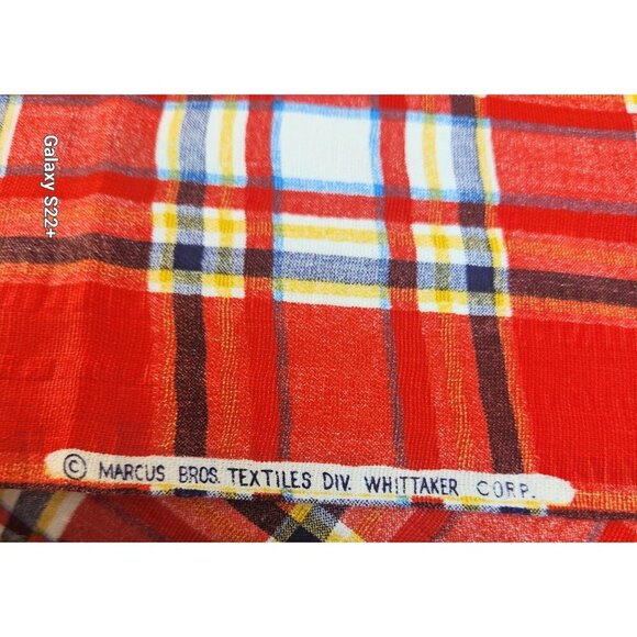 Marcus Bros Textiles Seersucker Plaid Fabric Red Yellow Cotton Blend 1970's - Picture 2 of 4